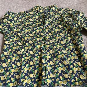 Southern Proper Lemon Print Casual Button Down Shirt - Navy and Yellow